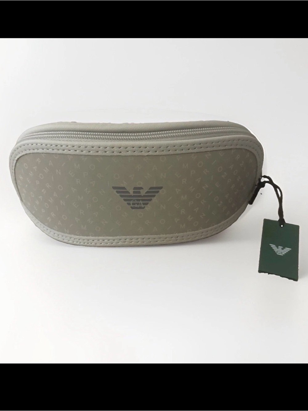 Emporio Armani Eyeglass Case Gray Cream Letters Zipper Designer Glasses Zip Case